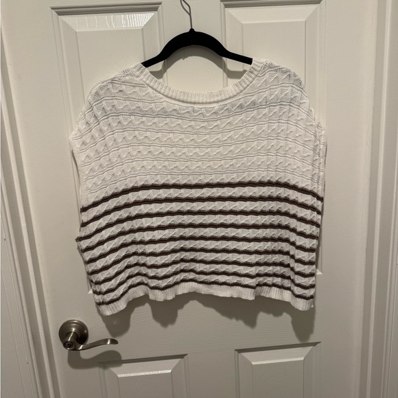 Miss Love White and Brown Striped Knit Sweater Vest Size L - Picture 3 of 9